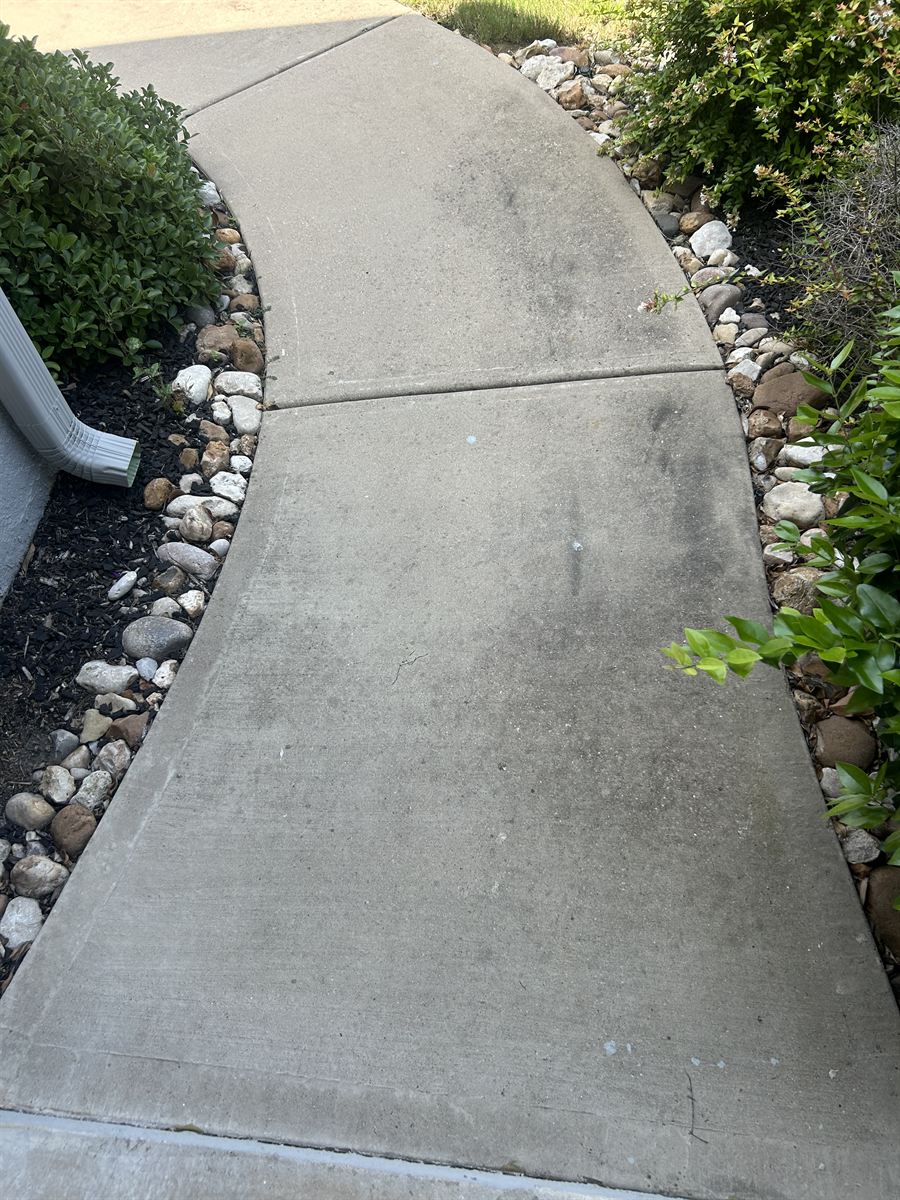 Concrete walkway with built-up grime before cleaning
